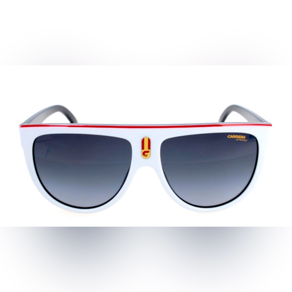 Carrera White, black, and red women carrera Flagtop sun glasses with case.